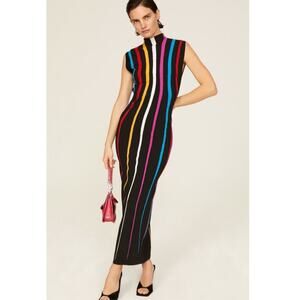 VICTOR GLEMAUD Rainbow Striped Mock Neck Sleeveless Sheath Dress Size XS